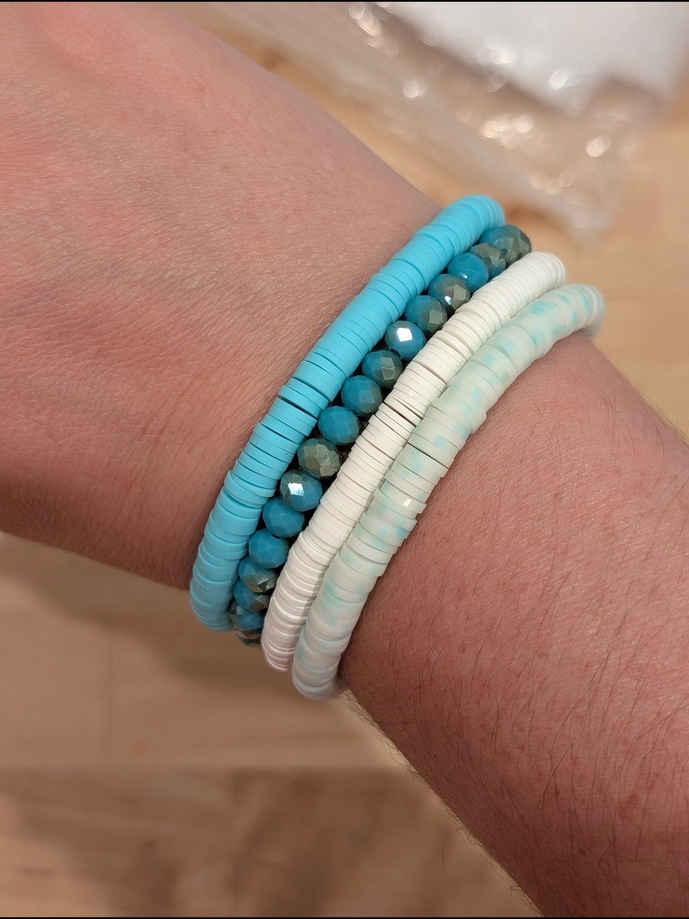 Turquoise White Beaded Bracelet Set Stackable